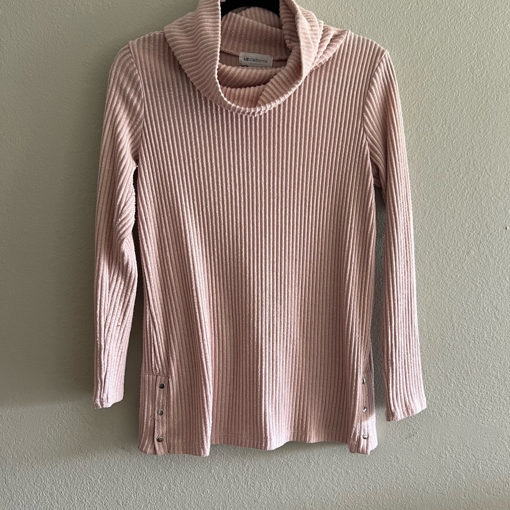 Pink Cowl Neck Sweater with Ribbed Knit